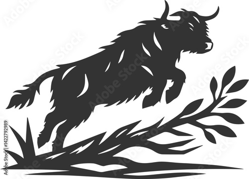 Highland cattle animal running silhouette vector