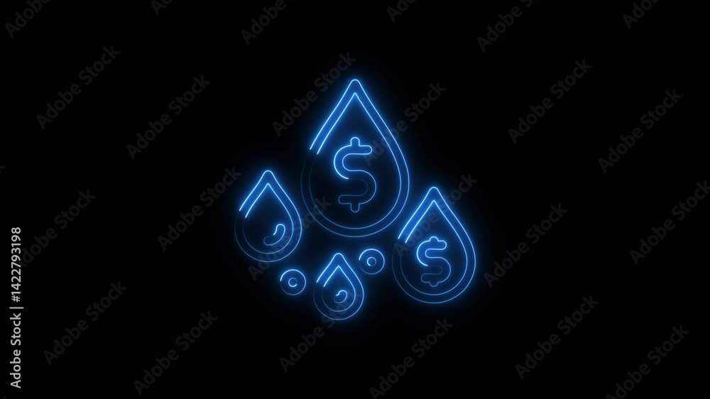 Neon drops of money animation on black background Neon drops of money animation on black background