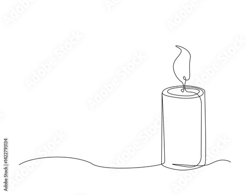 Burning candle outline drawing illustration. one continuous line drawing of candle.