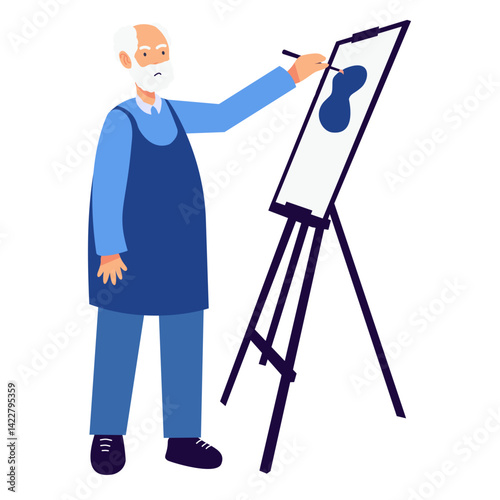 Elderly Pensioner Activity Character. Vector Illustration in Cartoon Style.