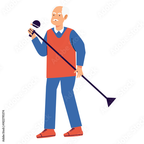 Elderly Pensioner Activity Character. Vector Illustration in Cartoon Style.