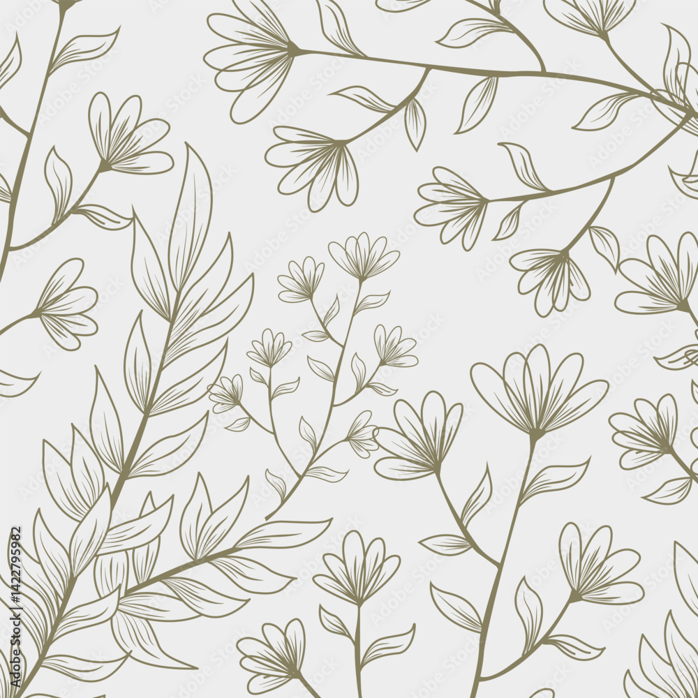 Fototapeta premium Elegance Wedding drawn mono-line floral botanical flower pattern background design