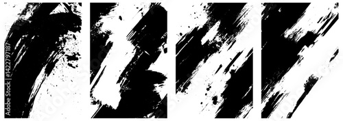 Grunge Ink Brush Stroke Vector Collection, Bold Black Smudge and Splatter Textures on White Background