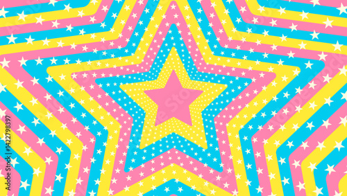 同心状の星、星のデコレーション、イメージ背景、ポップなデザイン、装飾的な放射型図形