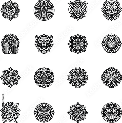 Collection of Sacred Shaman Symbols Glyph Icons 

