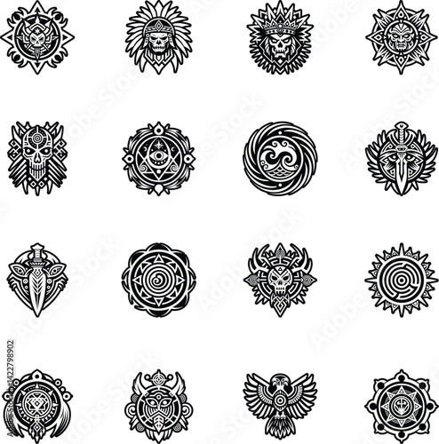 Collection of Sacred Shaman Symbols Glyph Icons 

