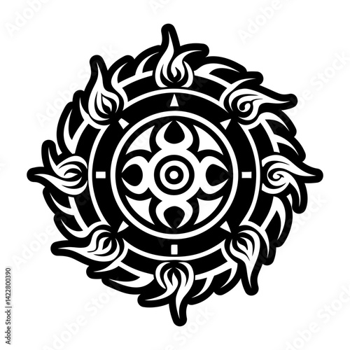A glyph style icon of shaman fire tattoo