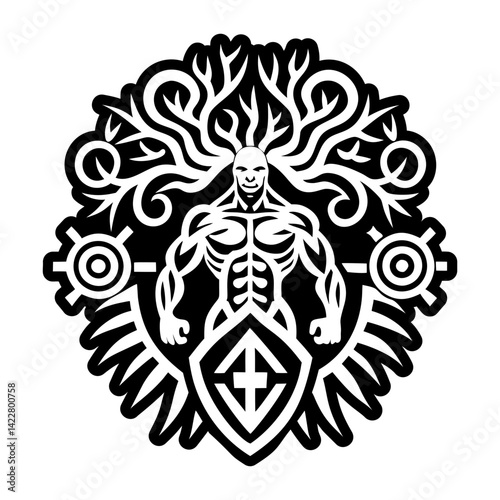A glyph style icon of nature guardian symbol
