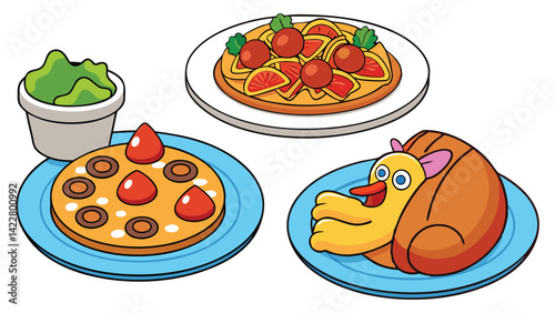 Japanese food menu illustrator. Bundle Set Collection. on white background