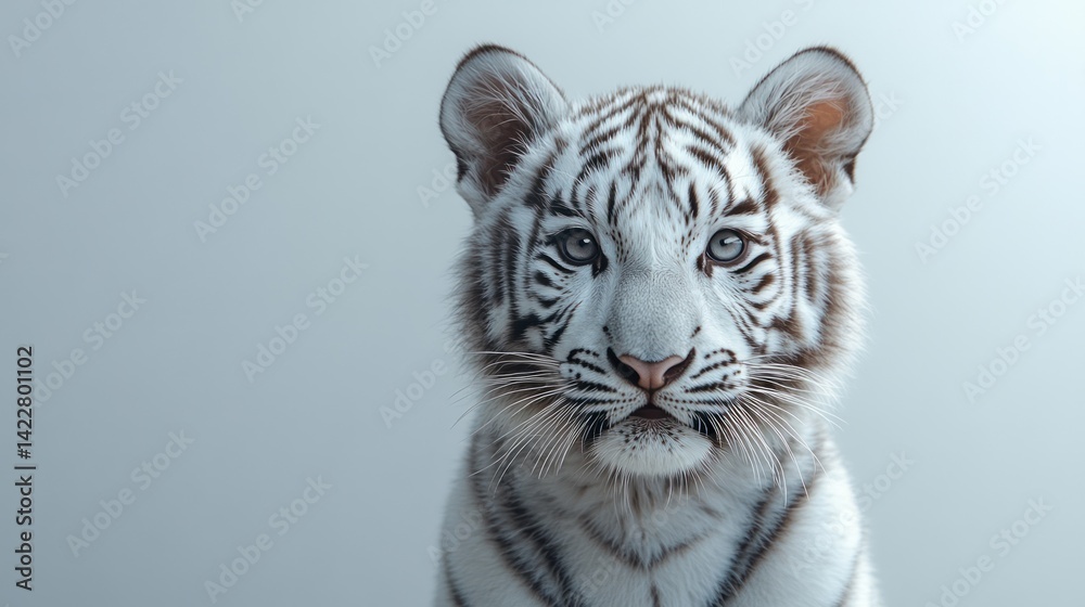 Fototapeta premium Adorable white tiger cub stares intently at the viewer