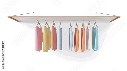 The image shows a light-colored wooden clothes hanger placed horizontally against a pure white background. The hangers have a clean, minimalist design that is clearly visible and evenly spaced.