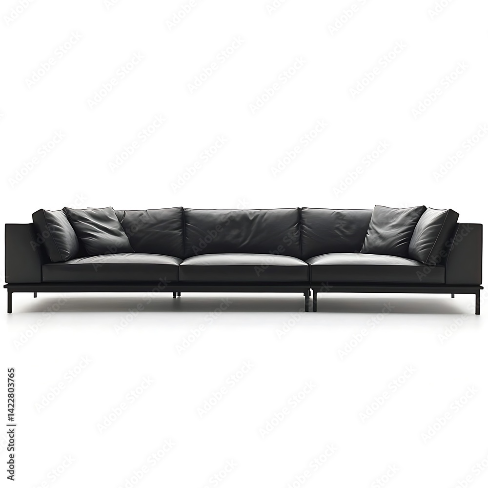 Obraz premium Black leather couch with three sections