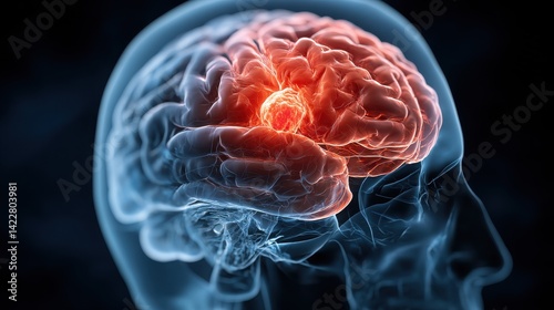 amygdala brain medical, Brain illustration with neural pathways and highlighted areas.