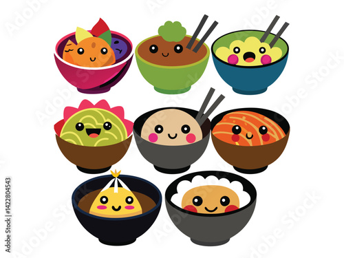Japanese food menu illustrator. Bundle Set Collection. on white background
