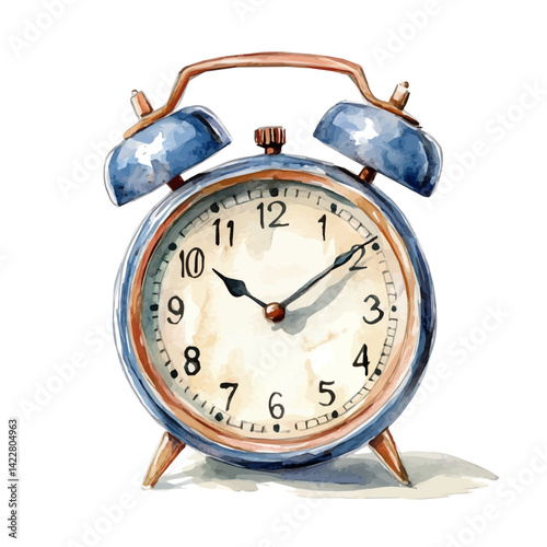 watercolor of Classroom Clock Striking Noon, vector, isolated on a white background.