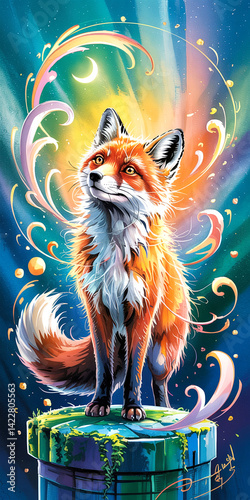Fantasy fox illustration digital art vibrant colors whimsical design animal artwork for sale online