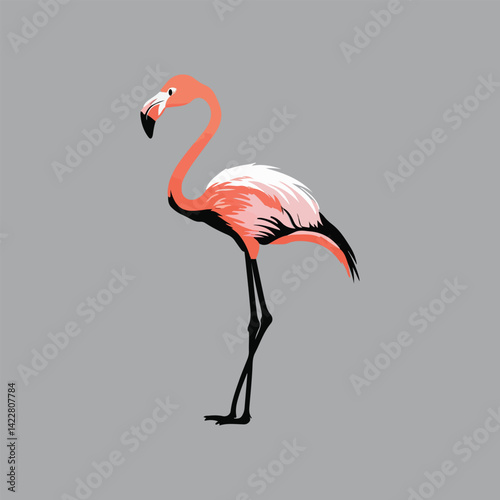 Elegant pink flamingo silhouette against a gray background