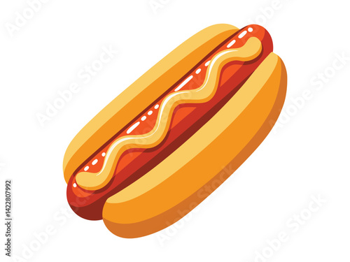 Close-up of hot dogs with toppings, American street food concept. Vector Illustration