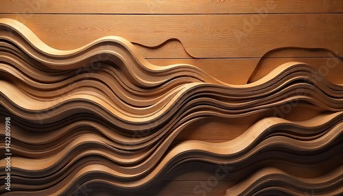 Fototapeta Naklejka Na Ścianę i Meble -  Wood art background, Abstract detailed organic brown wooden waving waves wall texture banner wall, Natural oak texture with beautiful wooden grain, walnut wooden planks, created with generative ai