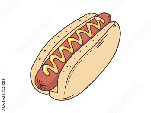 Close-up of hot dogs with toppings, American street food concept. Vector Illustration