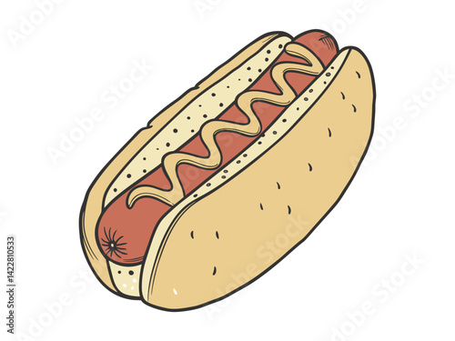 Close-up of hot dogs with toppings, American street food concept. Vector Illustration
