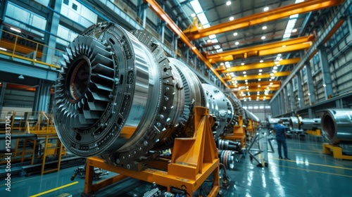 Advanced machinery fabricating parts for spacecraft in an aerospace facility. photo