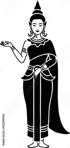Elegant Thai Dancer in Traditional Costume - Silhouette Art
