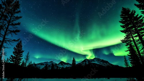 A peaceful and serene atmosphere at night in the snowy mountains
