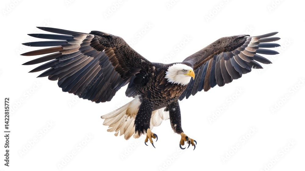 Fototapeta premium Bald eagle with stars and stripes incorporated into its feathers, representing American pride.