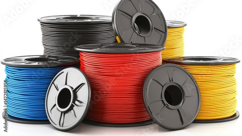 Assortment of Colorful Electrical Wires on Spools