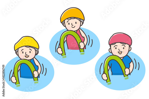 プールで浮具を使ってエクササイズをする女性3人のイラスト