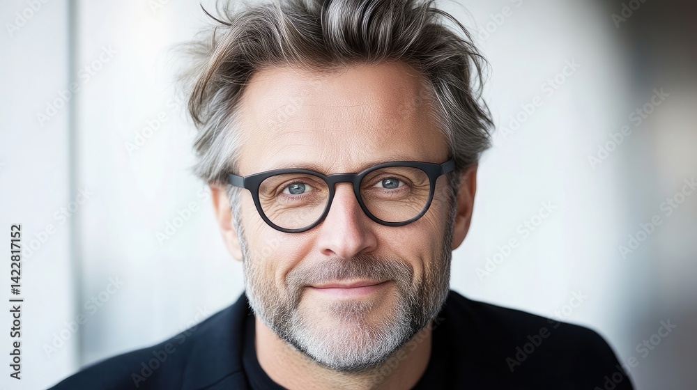 Mid-aged man with glasses and a light gray hairstyle Mid-aged man with glasses and a light gray hairstyle