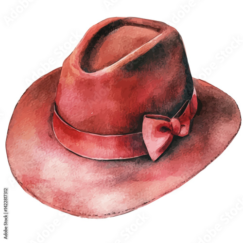 illustration of Chic Fedora Hat With A Ribbon, watercolor vector, isolated on a white background.