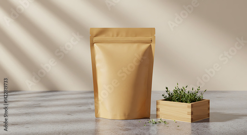 Kraft Paper Stand Up Pouch Packaging Mockup for Coffee, Tea, or Food Products