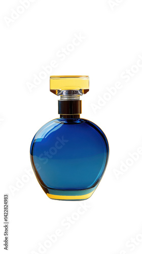 blue perfume bottle isolated on white background