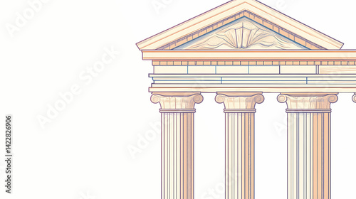 Pediment line concept. ancient greek and roman architecture with columns and roof. linear vector illustration for website banner or poster. Ancient Pillar. Illustration