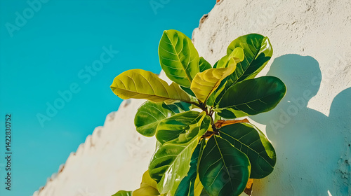 with abstract circular shadows from indirect light and plant leaves 