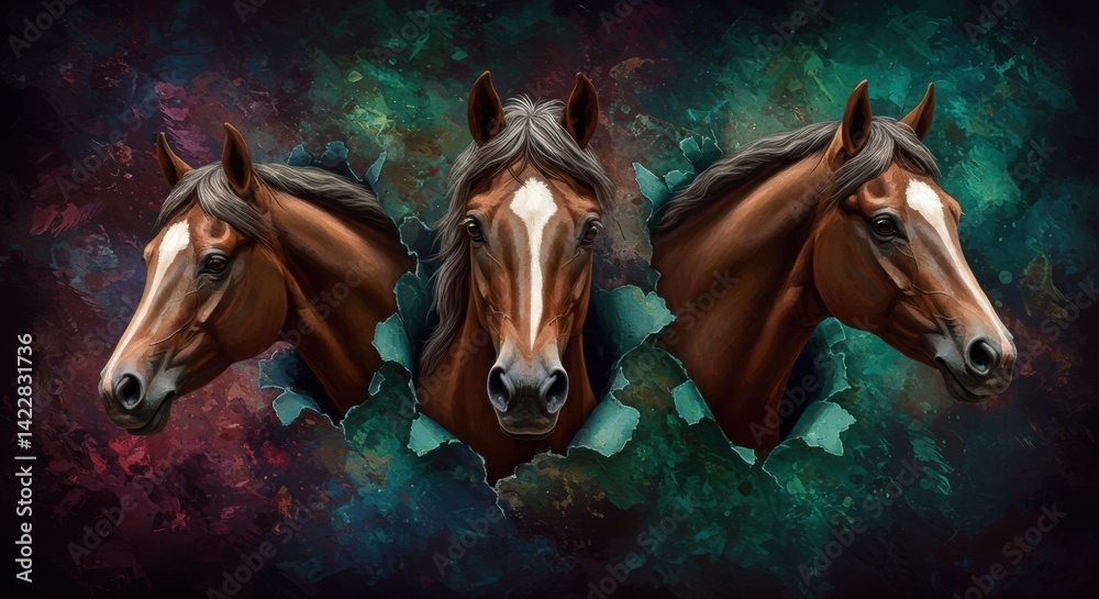 Obraz premium Majestic Horses Emerging From Colorful Background in Stunning Artwork