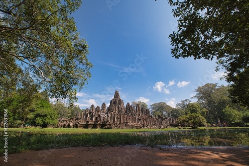An ancient castle nestled between trees