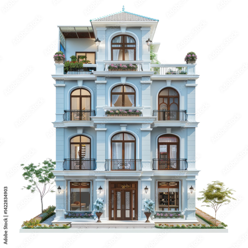 Fototapeta premium Townhouse front view full length isolate on transparency background
