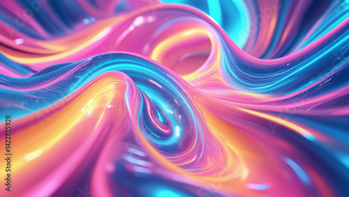 Vibrant fluid gradient abstract background in neon colors, smooth flowing waves and curves, modern abstract style, high resolution, perfect for tech or music themes