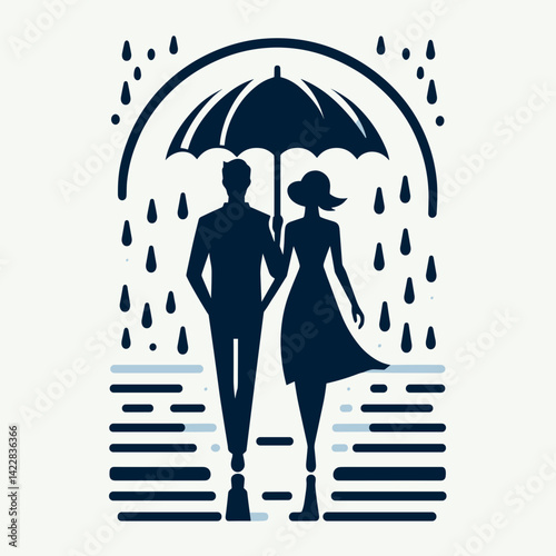 Couple Walking Under Umbrella in Rainy Weather  