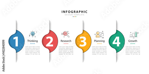 Business infographic template. 4 Step timeline journey. Process diagram, 4 options on white background, Infograph elements vector illustration.