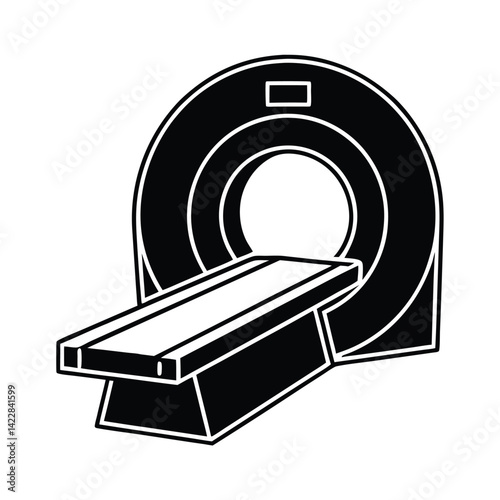 Solid black silhouette of a CT scanner, vector illustration of a black and white icon on a white background