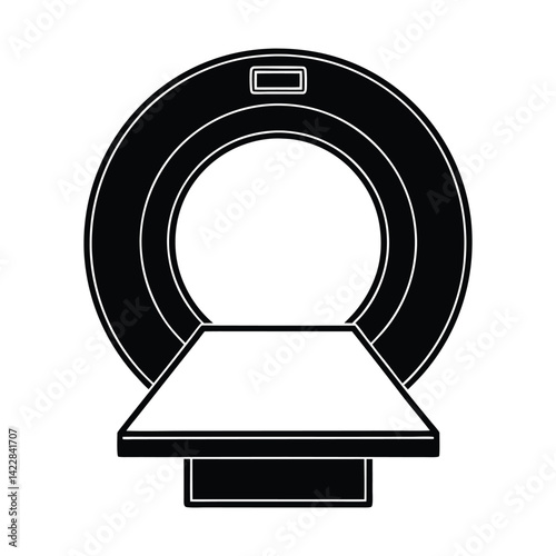 Solid black silhouette of a CT scanner, vector illustration of a black and white icon on a white background