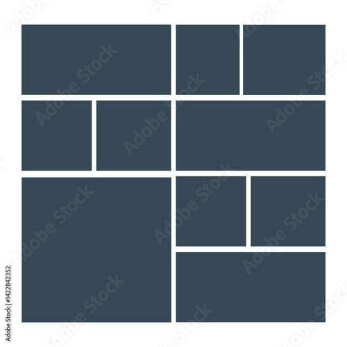Empty photo collage template of 10 parts. Frames for photo. 