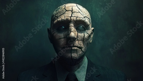 Cracked Facade: A Portrait of Emotional Fracture and Concealed Discomfort