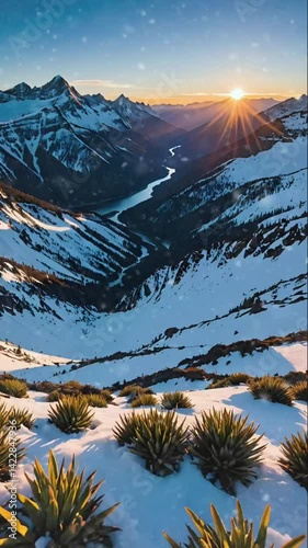 sunset over the mountains ,motion loop