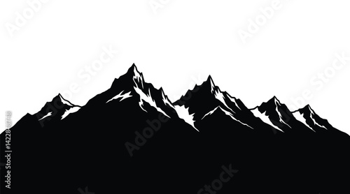 Patagonia silhouette. This image shows a black silhouette of jagged mountain peaks, symbolizing Patagonia's rugged and majestic alpine landscape. Vector clipart illustration design.