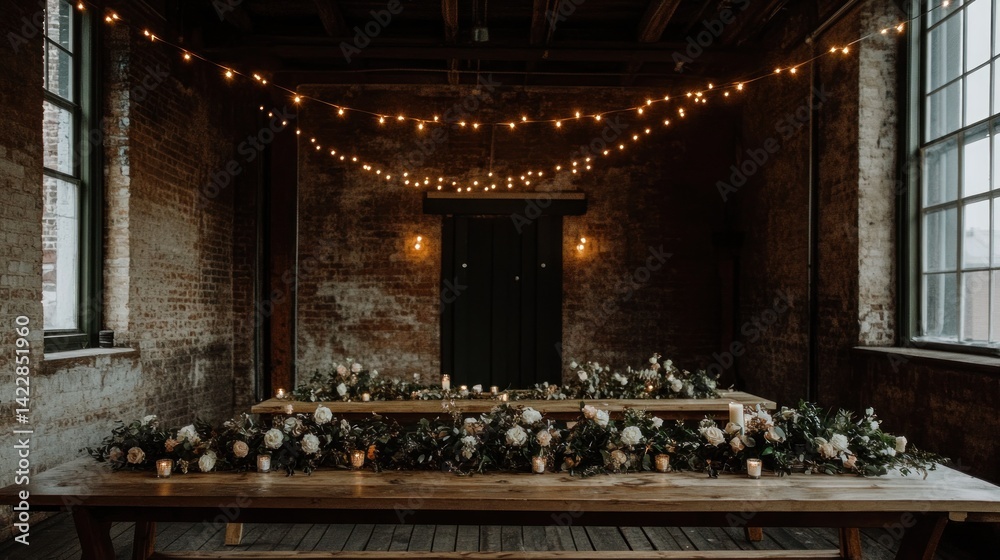 Obraz premium Rustic industrial wedding reception hall.